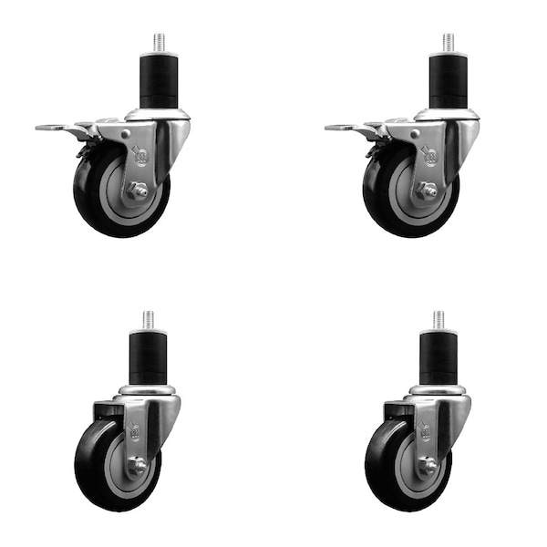 Service Caster 3.5'' SS Black Poly Swivel 1-3/4'' Expanding Stem Caster Set 2 Total Lock Brakes, 4PK SCC-SSEXTTL20S3514-PPUB-BLK-2-S2-134 - main